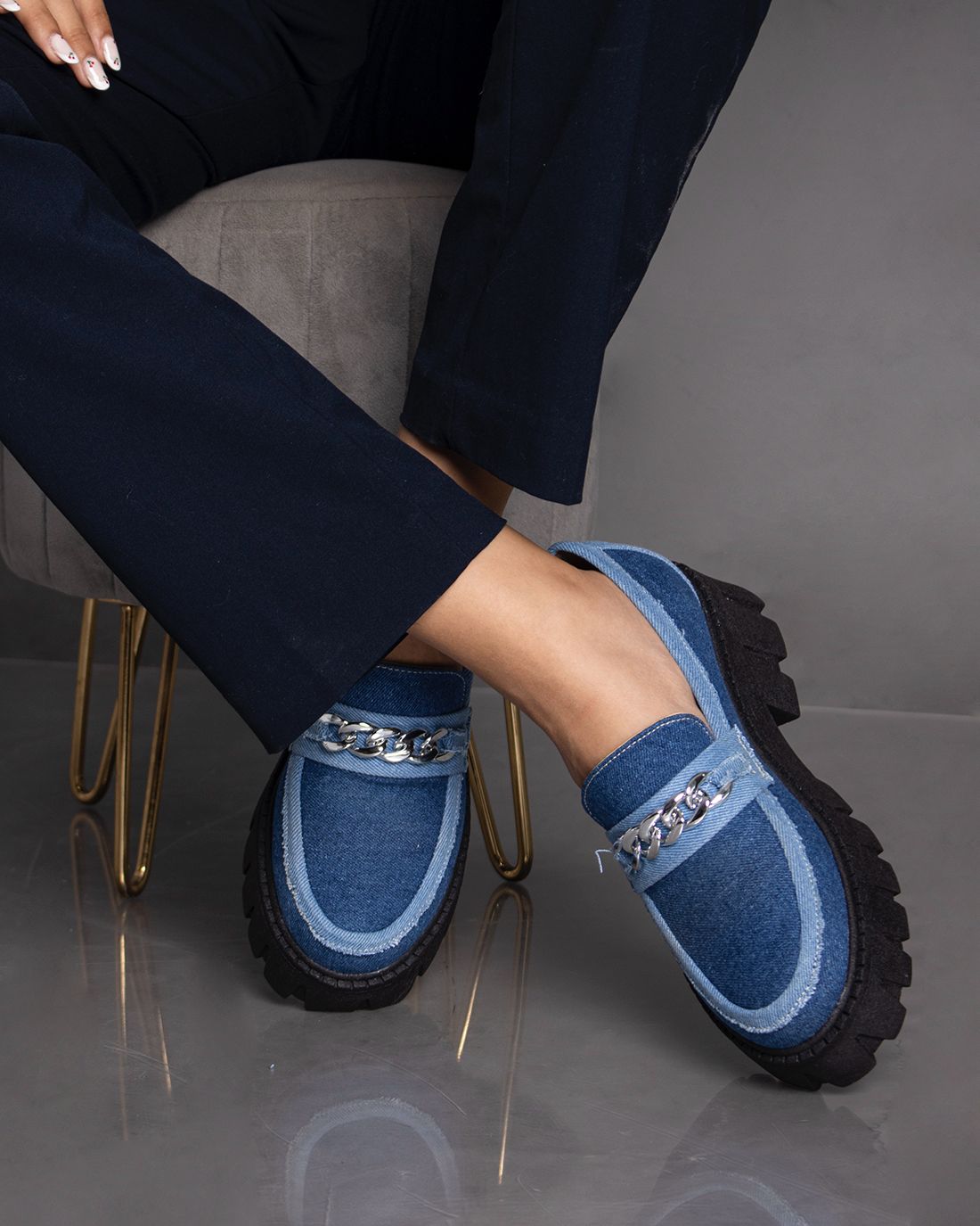 Mocasines Chunky Denim con Cadena