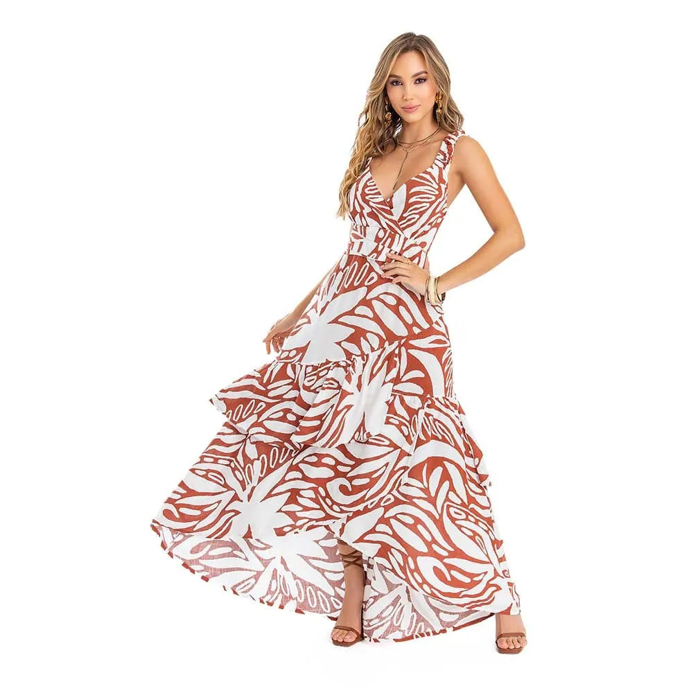 Vestido Maxi Estampado Étnico