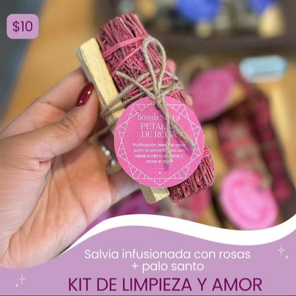 Kit de Limpieza y Amor – Salvia con Pétalos de Rosa + Palo Santo