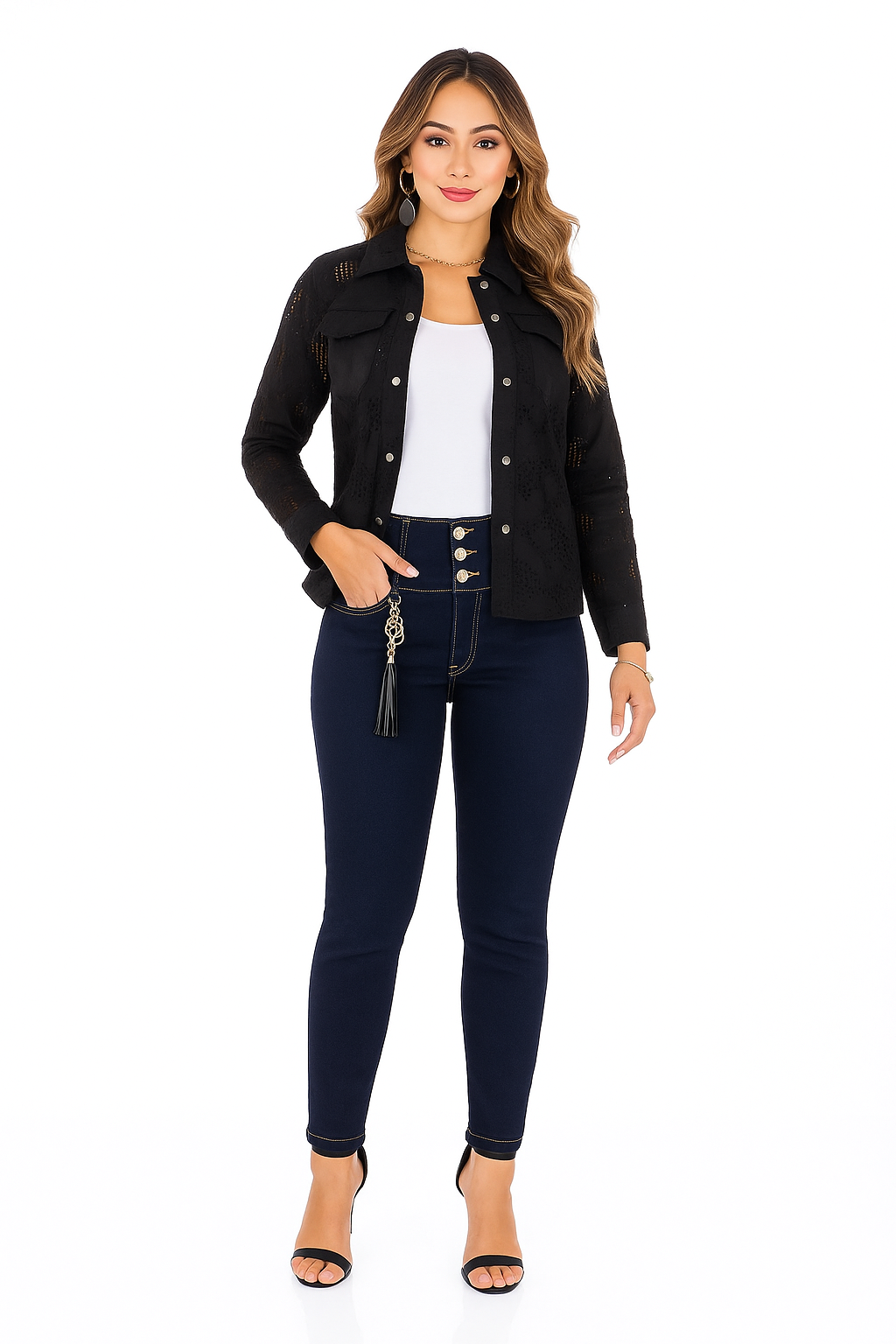 Jean Azul Tiro Alto con Detalle de Borla