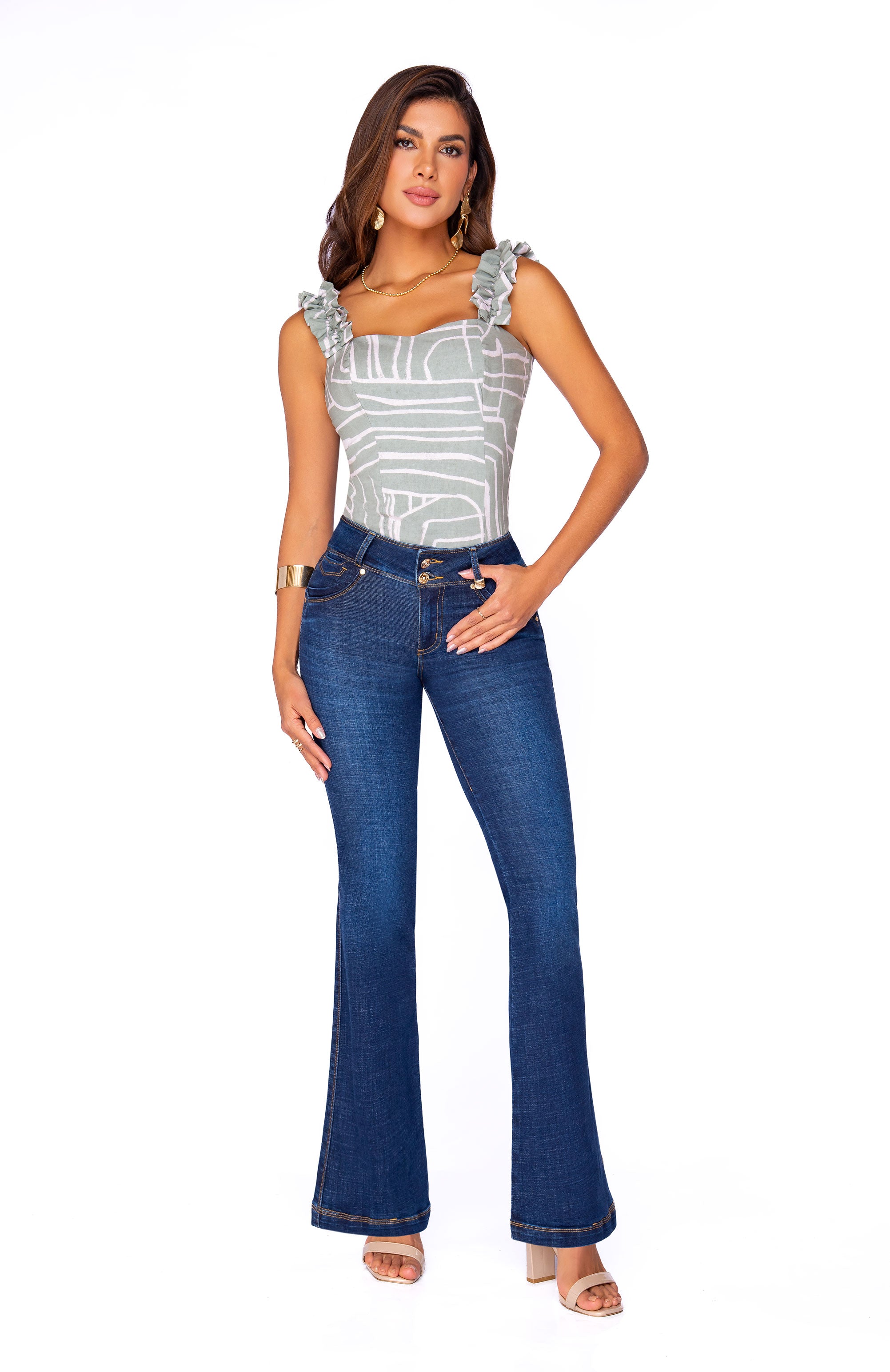 Blusa Verde con Volantes en Hombros