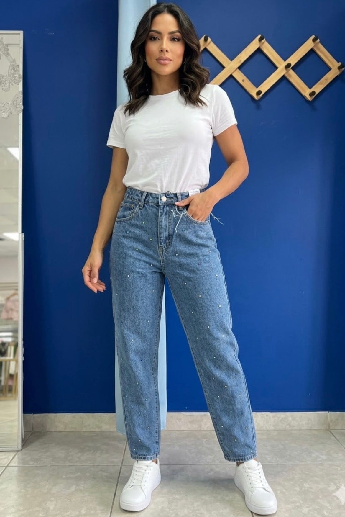 Jeans Azul Oscuro Con Brillitos