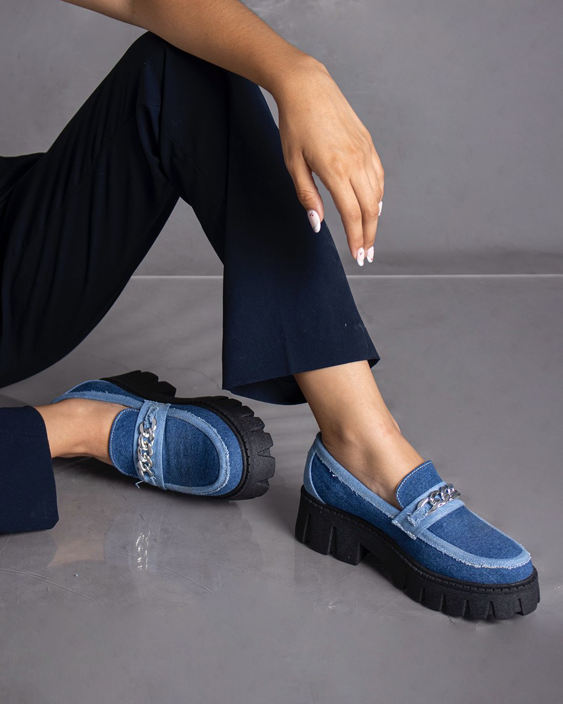 Mocasines Chunky Denim con Cadena