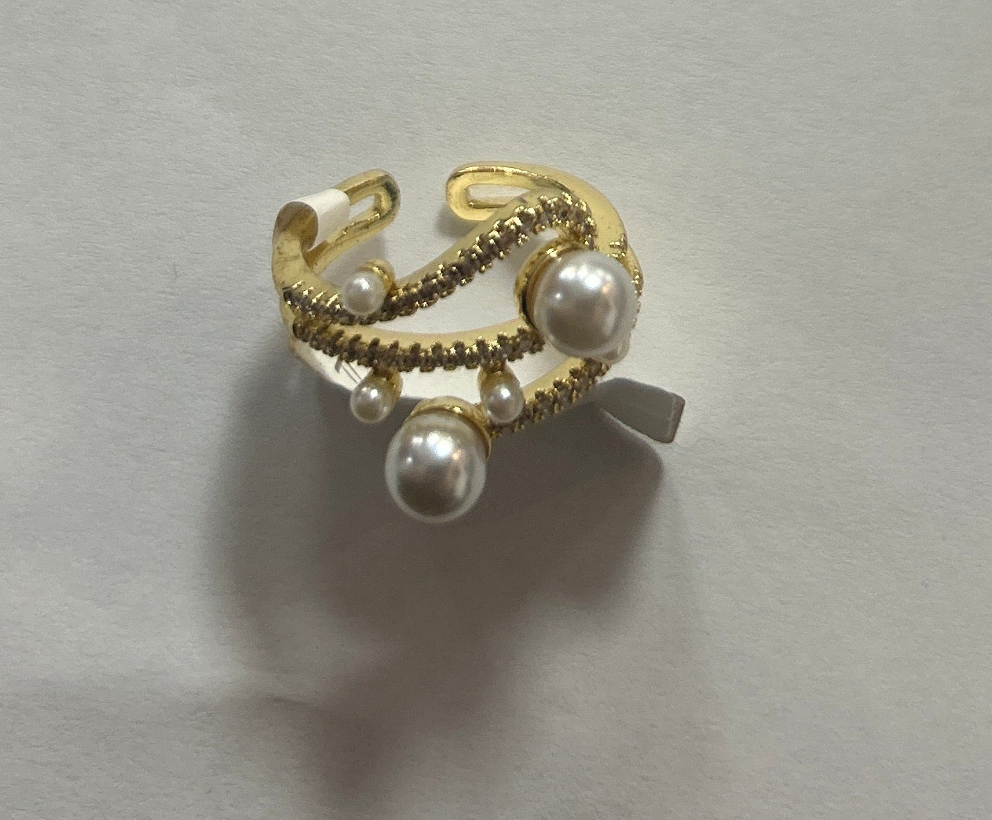 Anillo Dorado Alas y Perlas