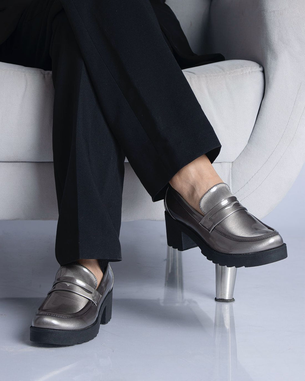 Mocasines Tacón Chunky Metálicos