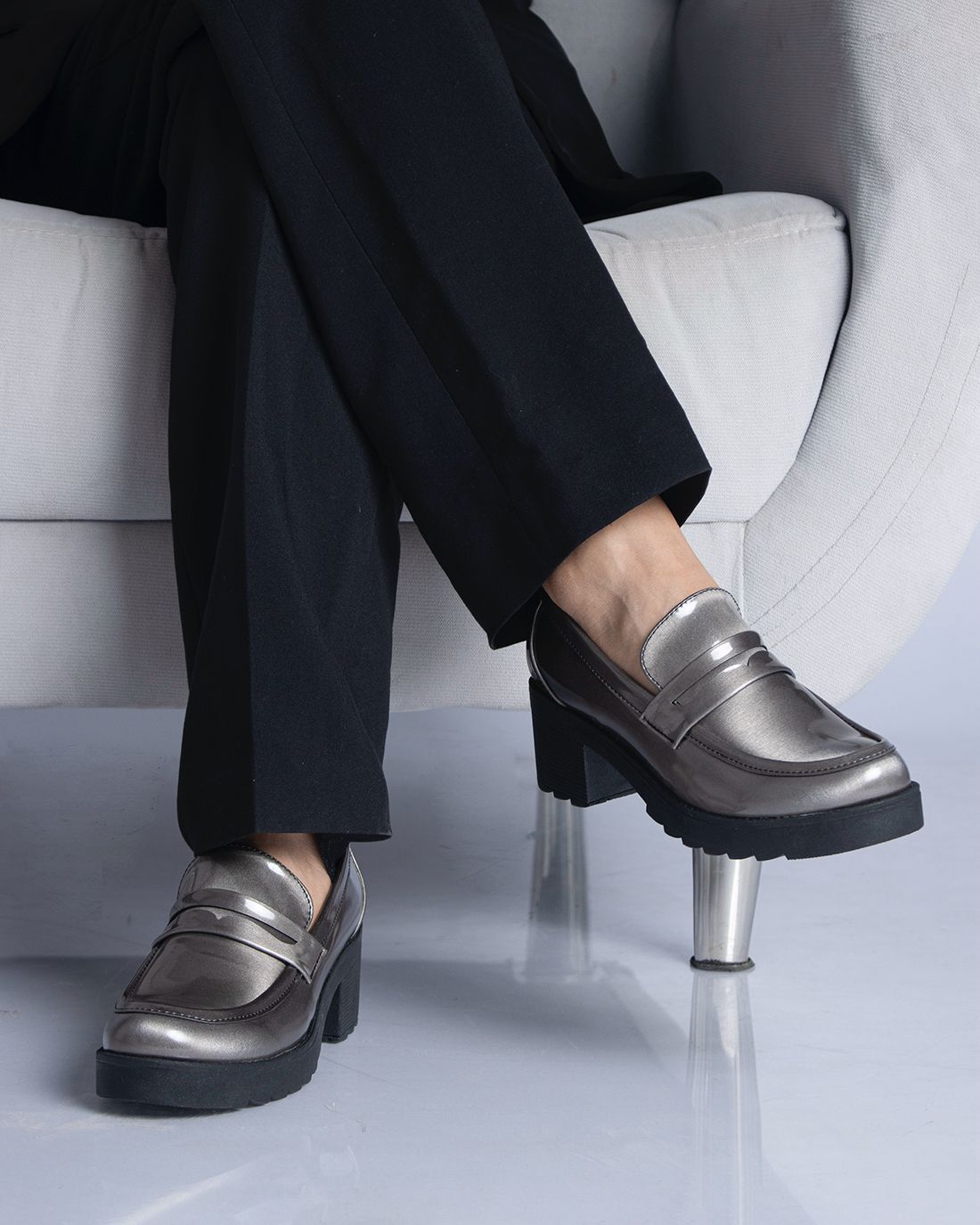 Mocasines Tacón Chunky Metálicos