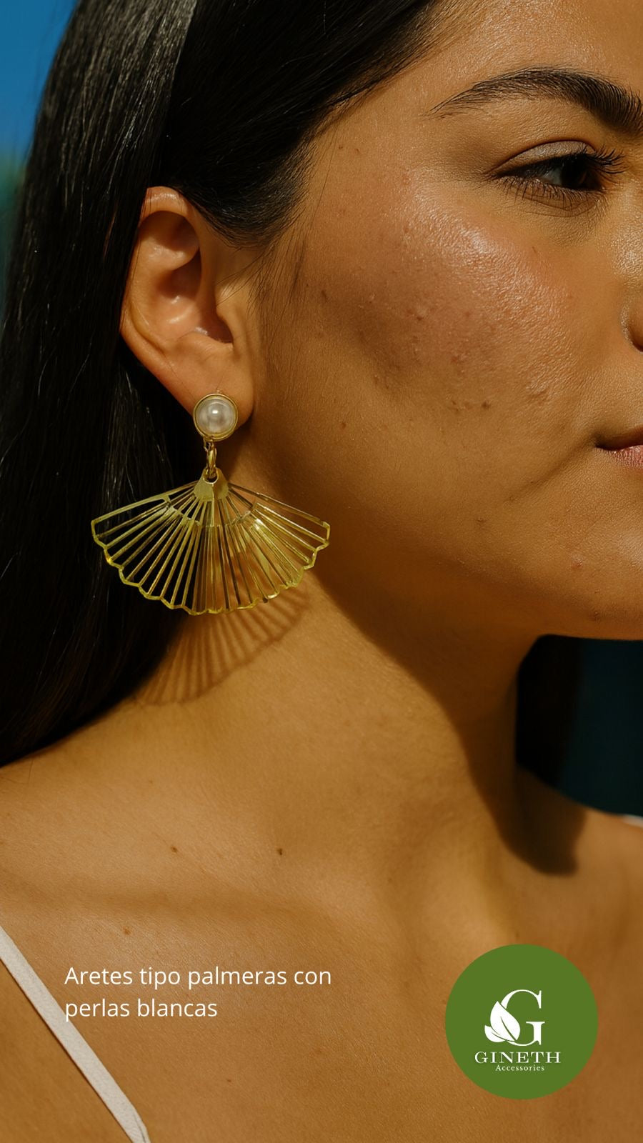 Aretes Palmeras con Perlas Blancas
