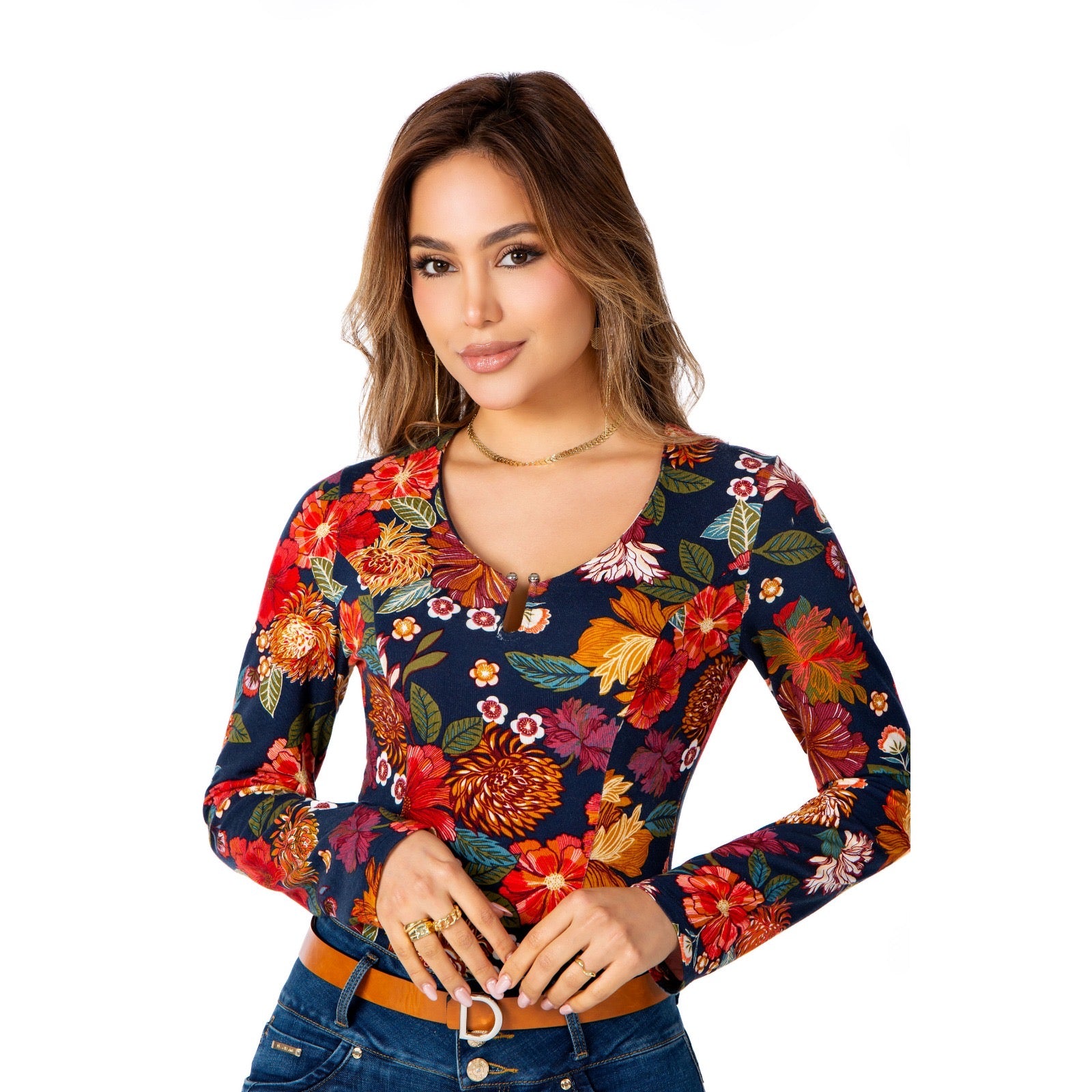 Blusa Manga Larga Estampada Rojo & Azul