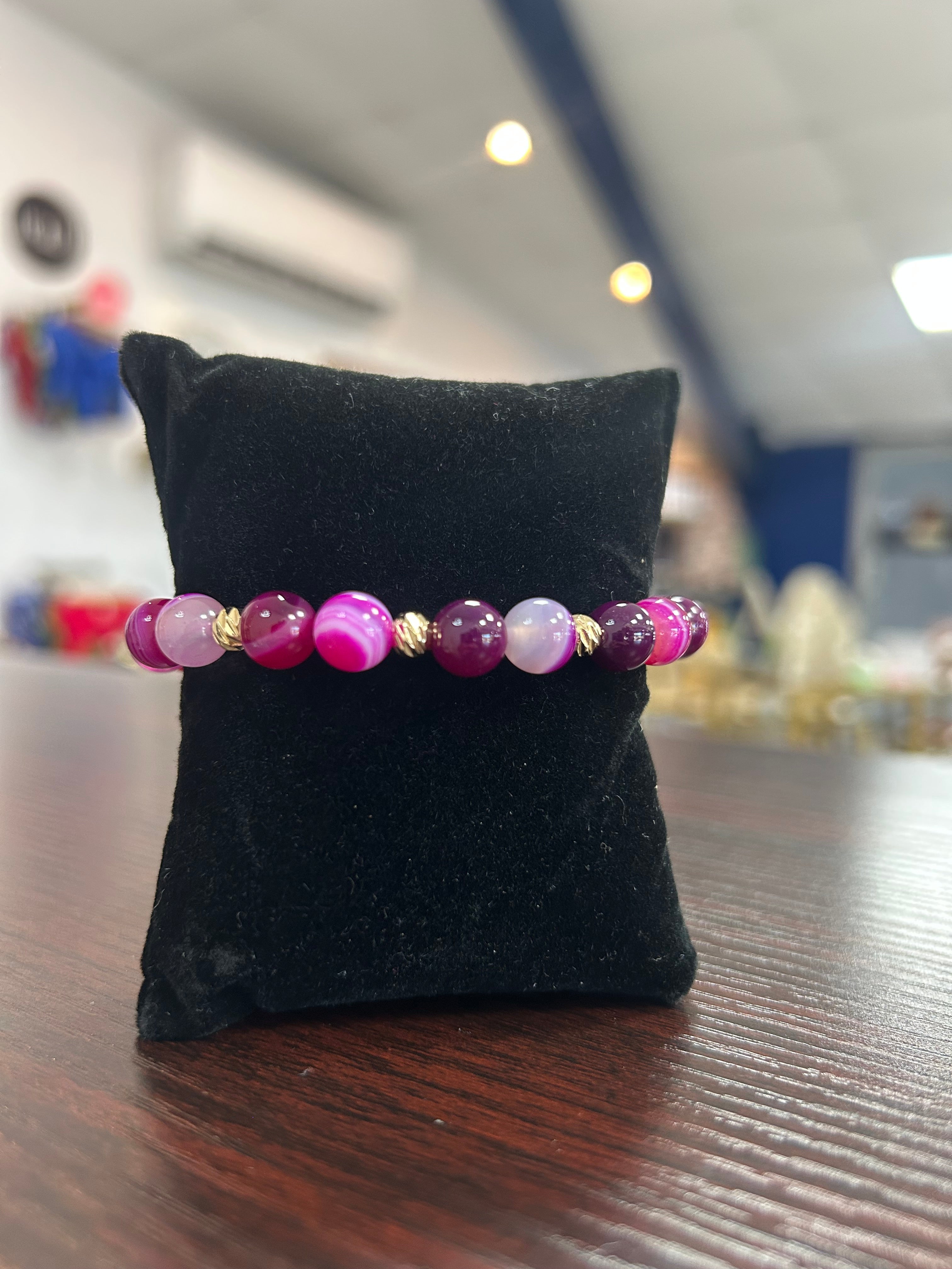 Pulsera de Cristales en Tonos Rosa, Morado y Fuscia