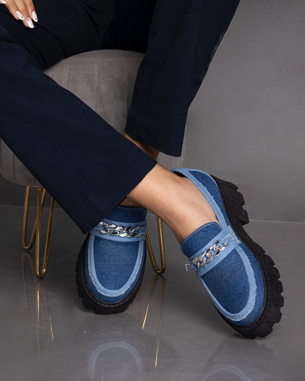 Mocasines Chunky Denim con Cadena