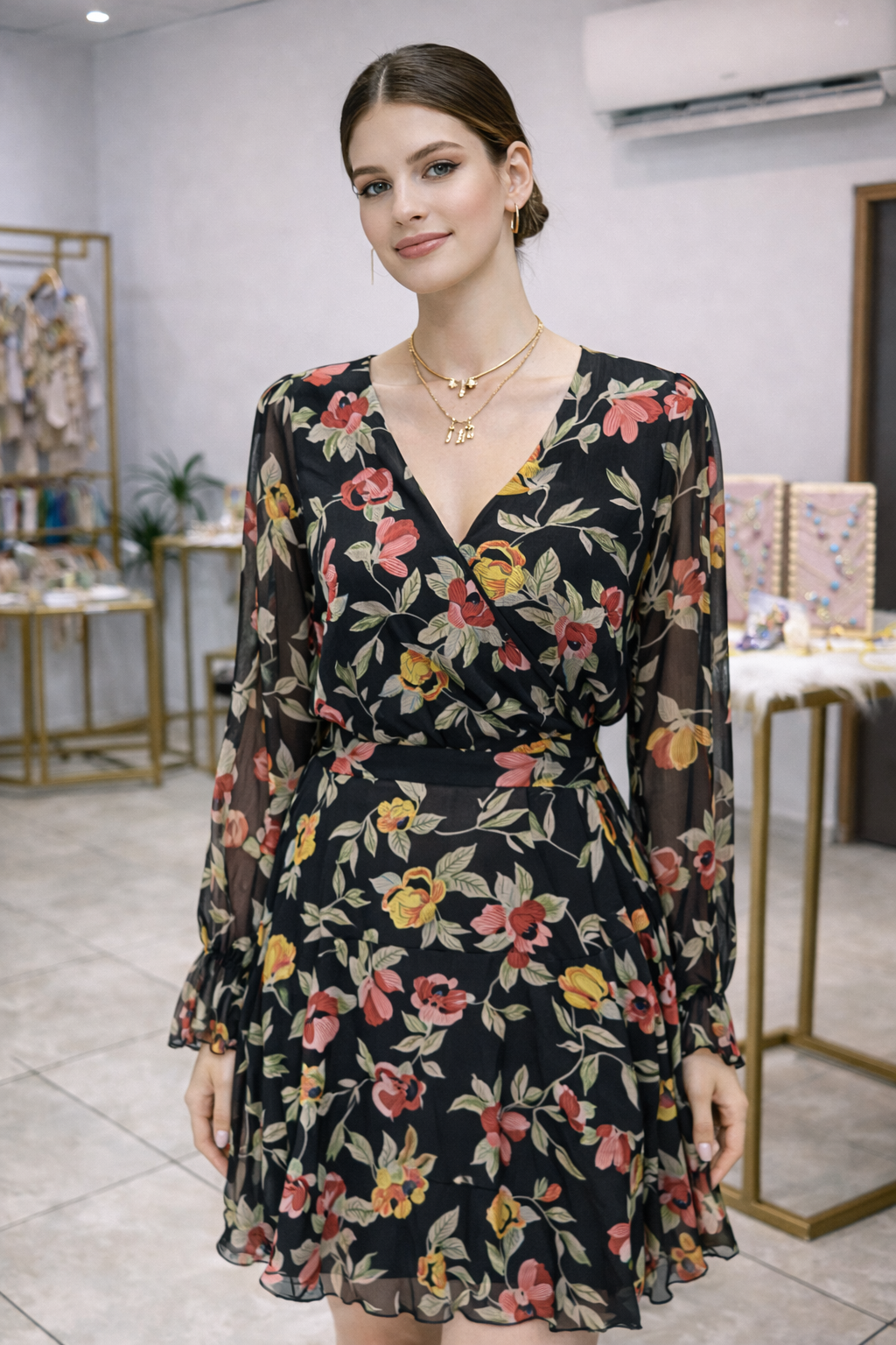 Vestido Negro Floreado