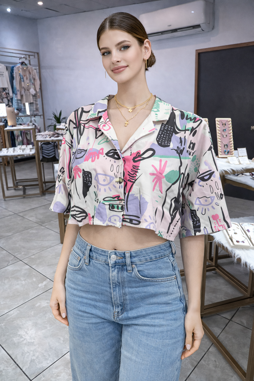 Blusa Crop Art Abstracto