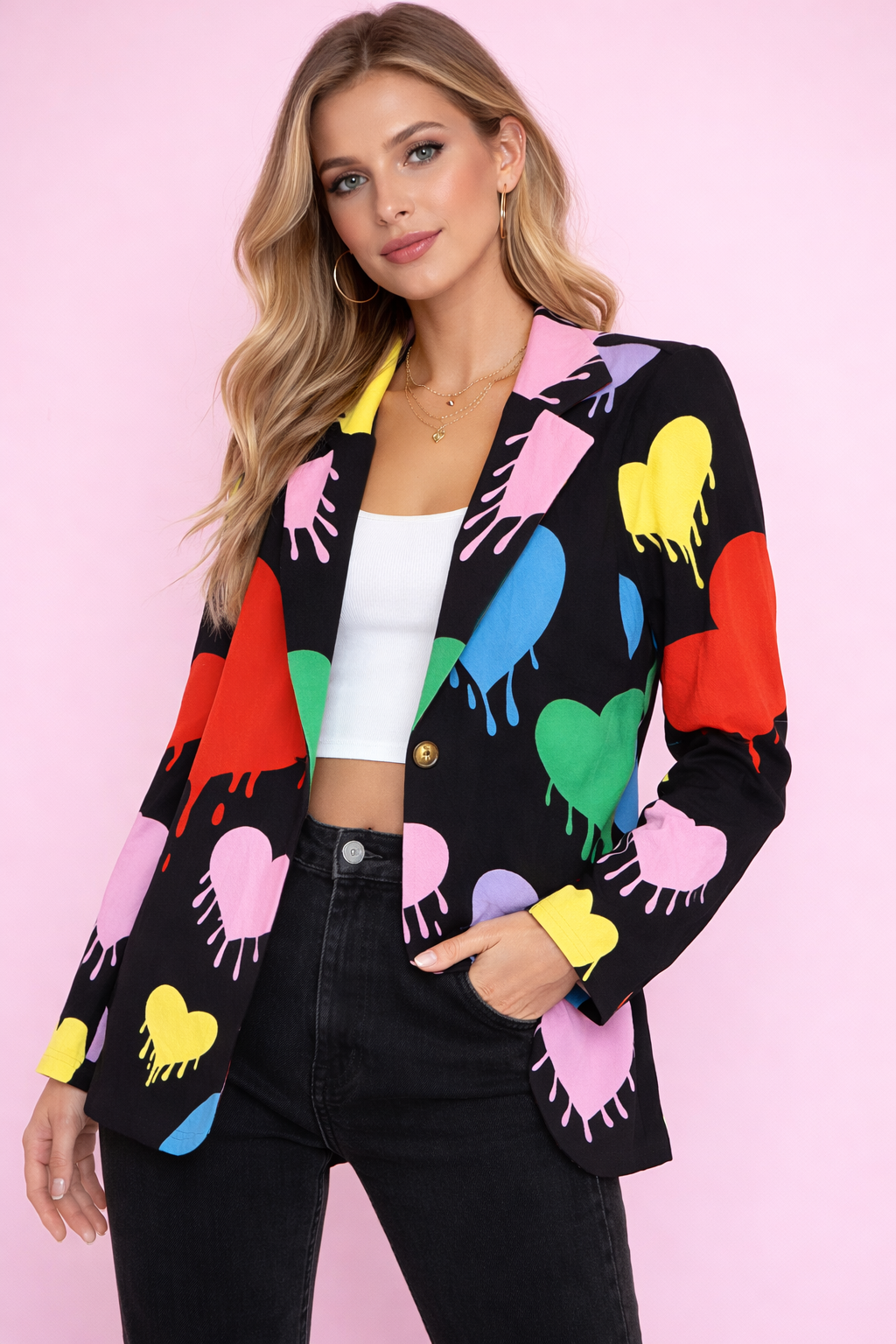 Blazer Negro de Corazones de Colores