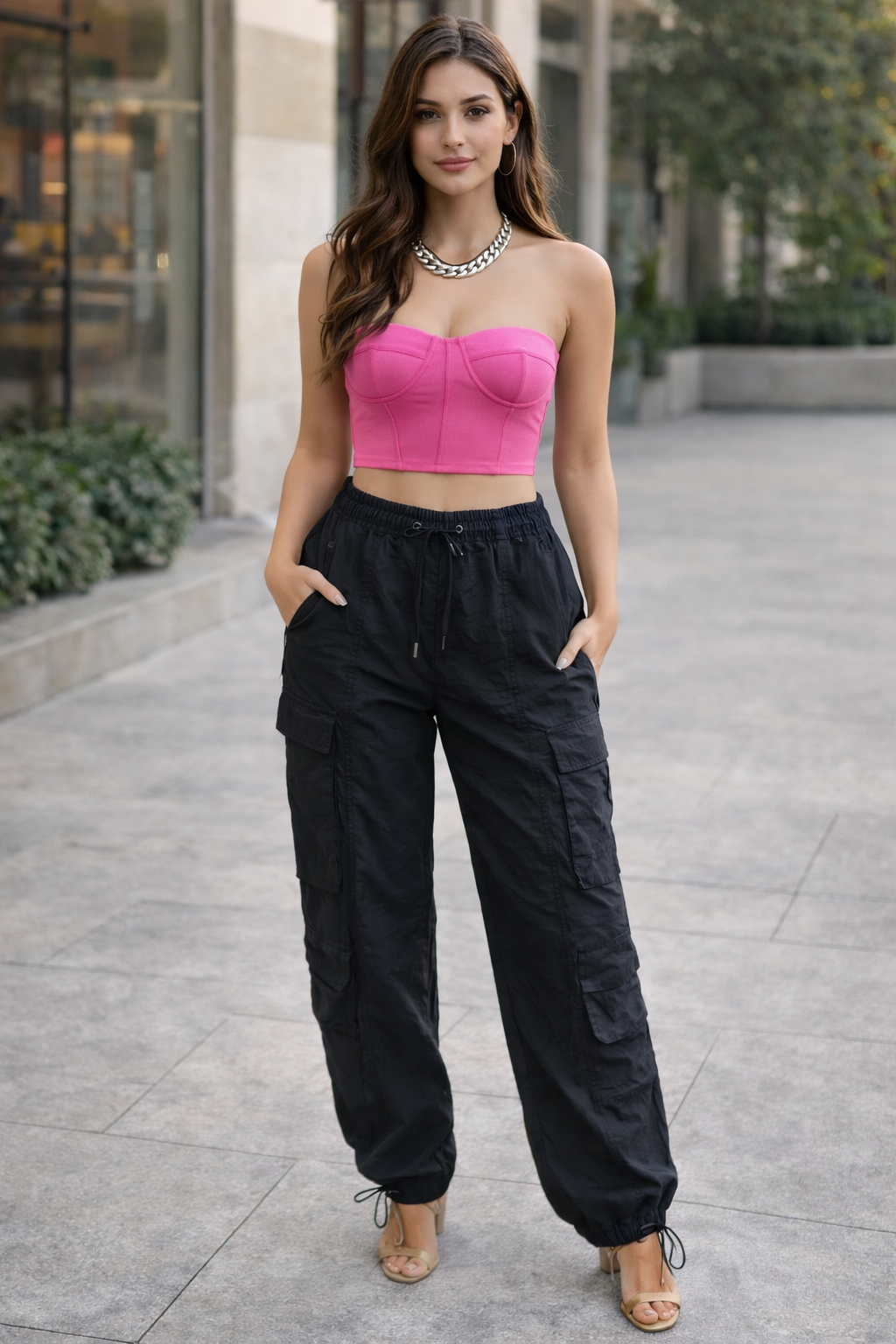 Pantalón Cargo Negro con Bolsillos Laterales