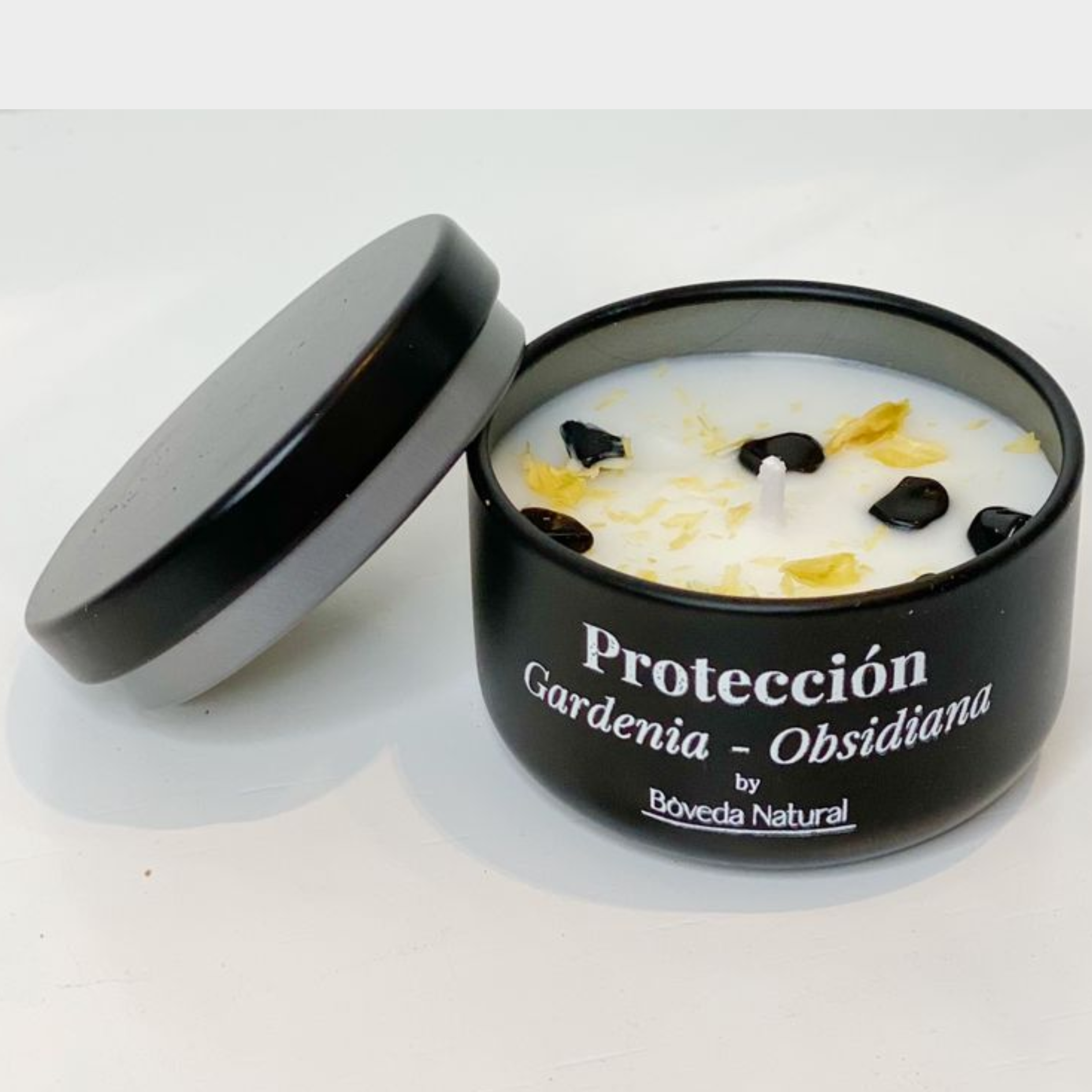 Vela de Protección Gardenia & Obsidiana