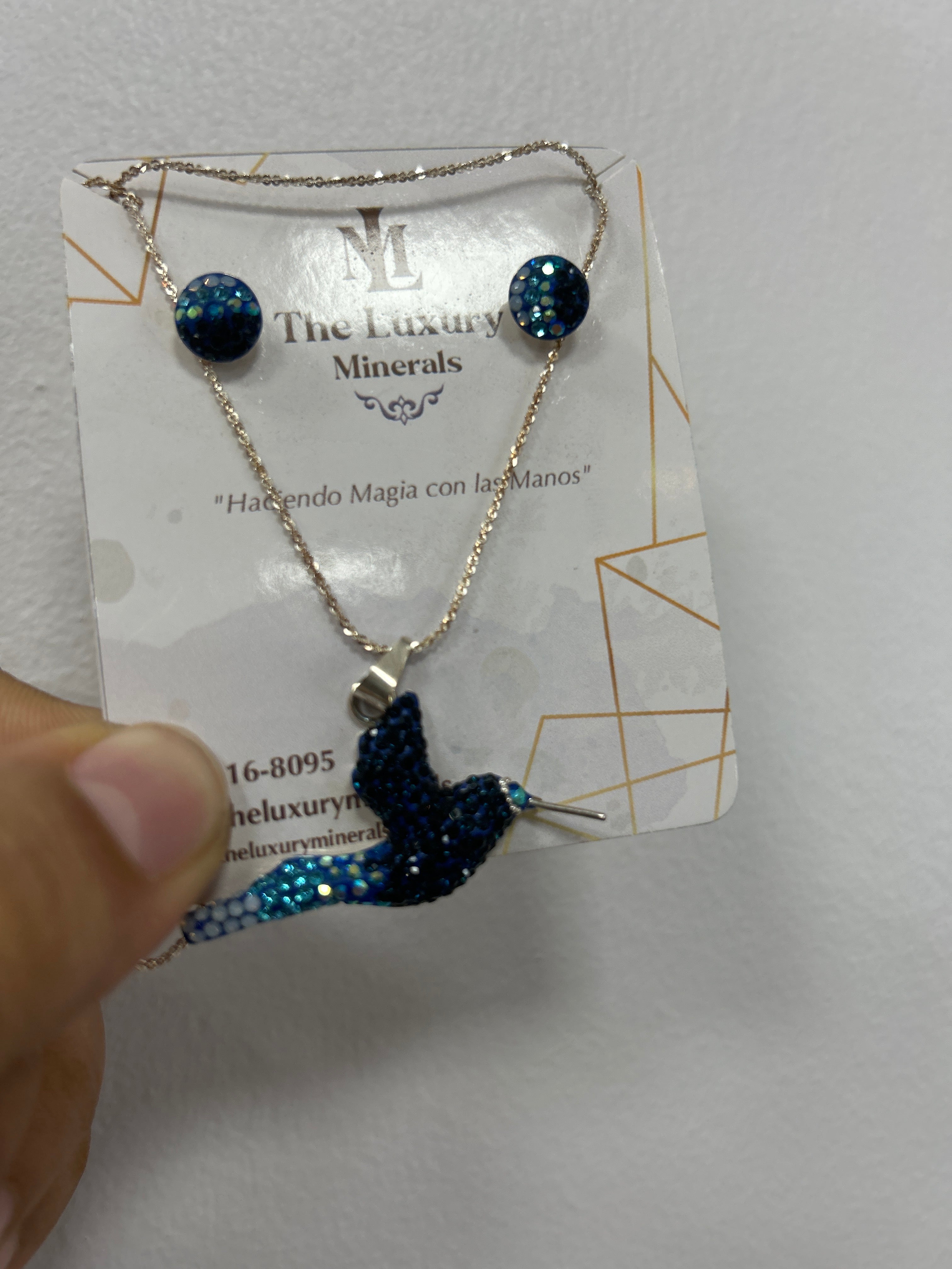 Set Collar y Aretes Colibrí Azul