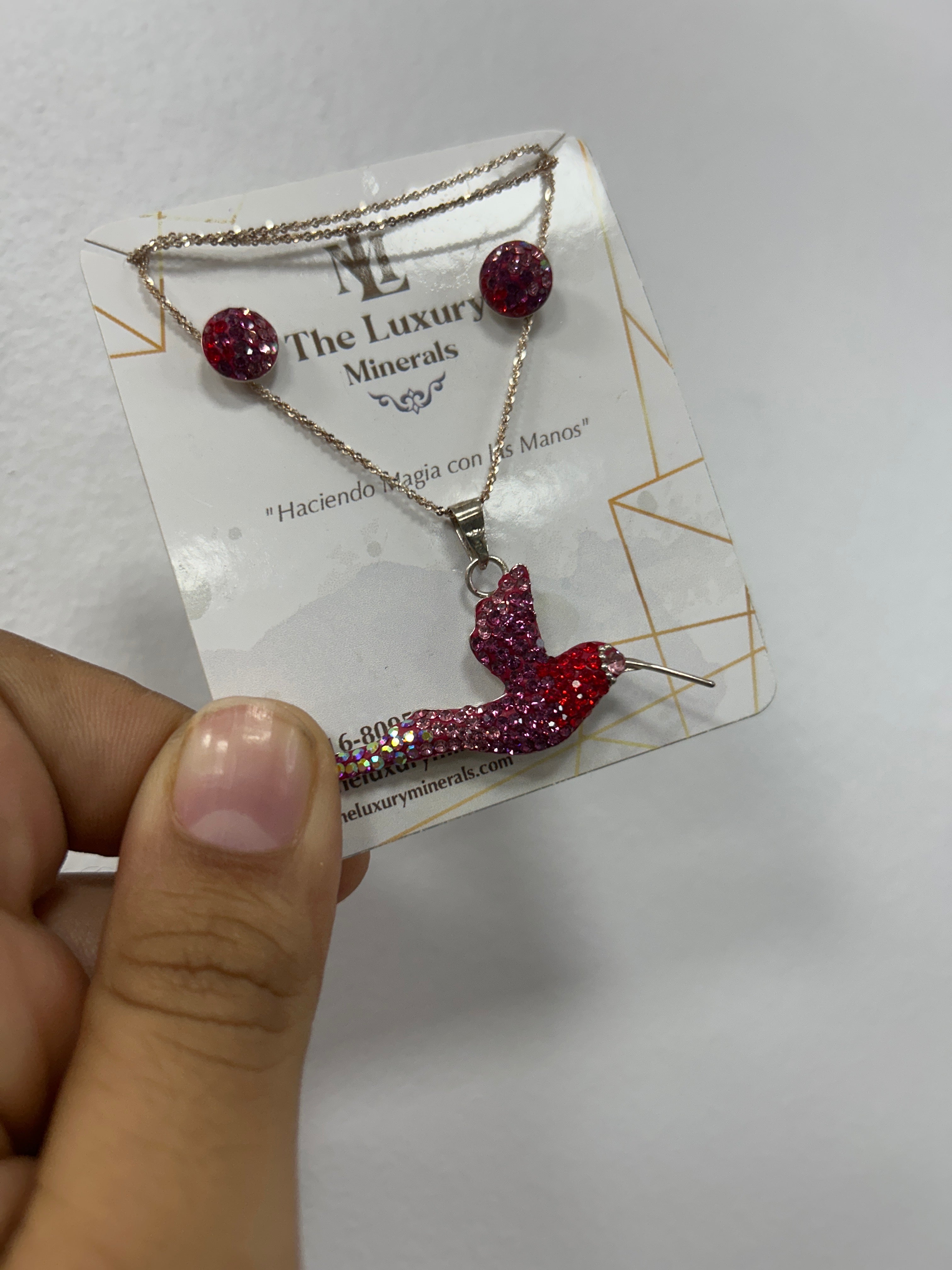 Set Collar y Aretes Colibrí Rojo 