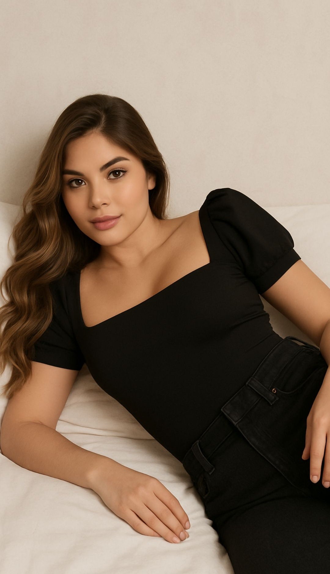 Body Negra Manga Corta con Escote Cuadrado