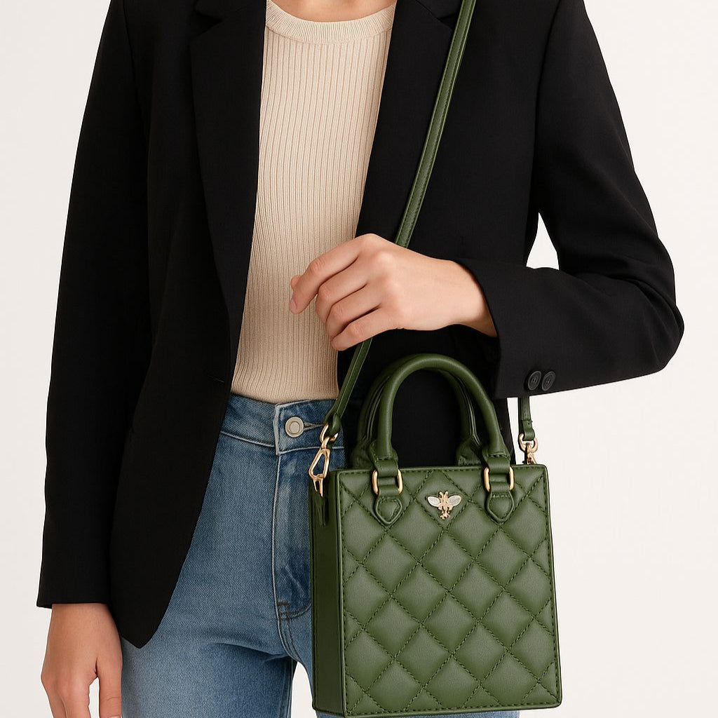Cartera Green Bee Quilted