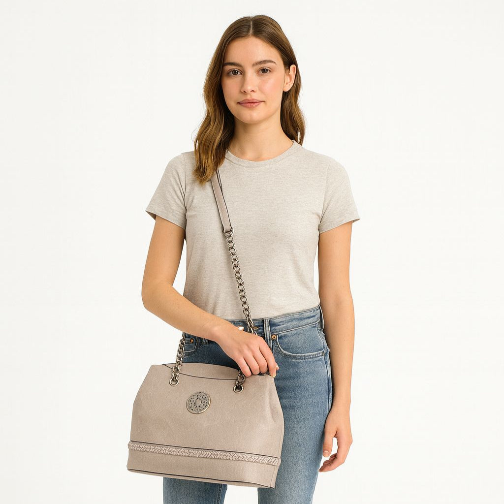 Cartera Elegancia Beige con Cadena