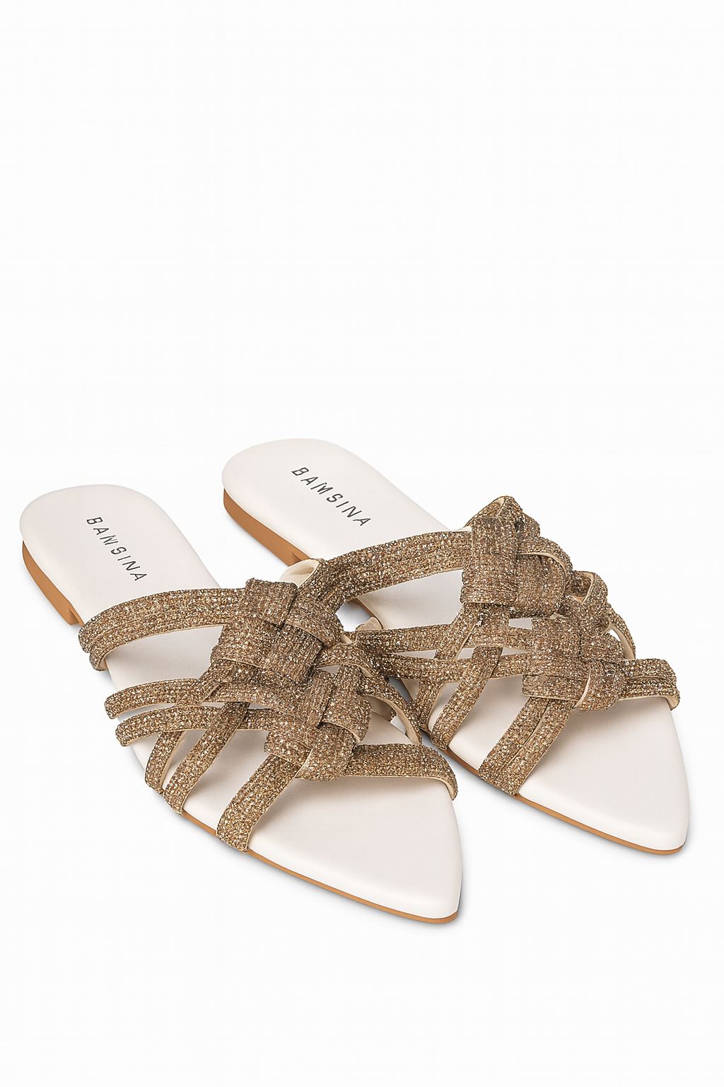 Sandalias Champagne con Tirantes Brillantes