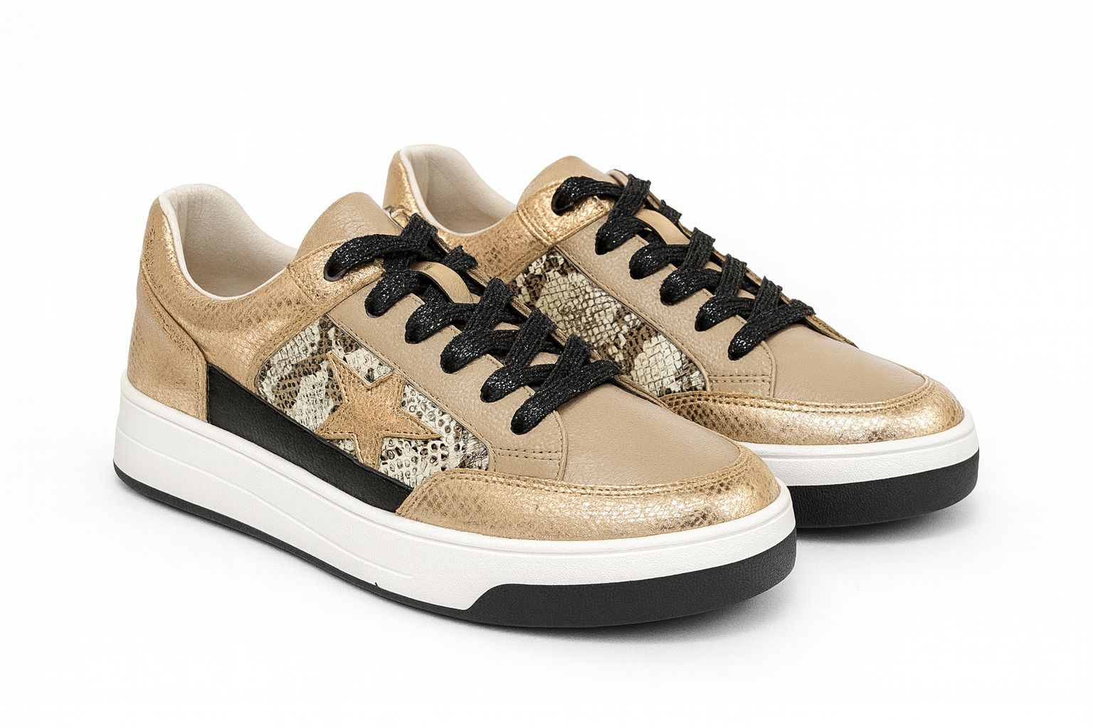 Sneakers Beige con Dorado Metálico