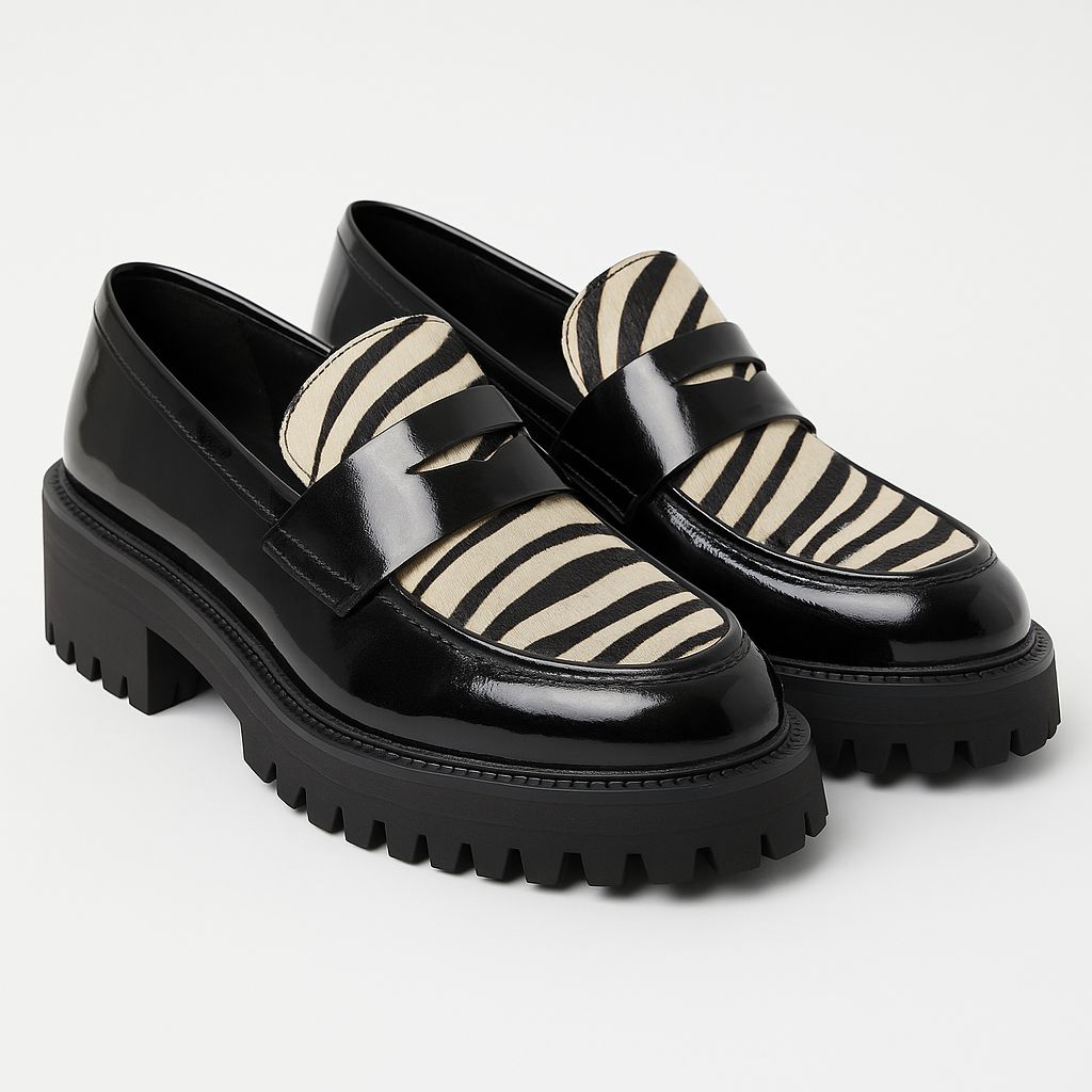 Mocasines Negros con Detalle Animal Print Cebra