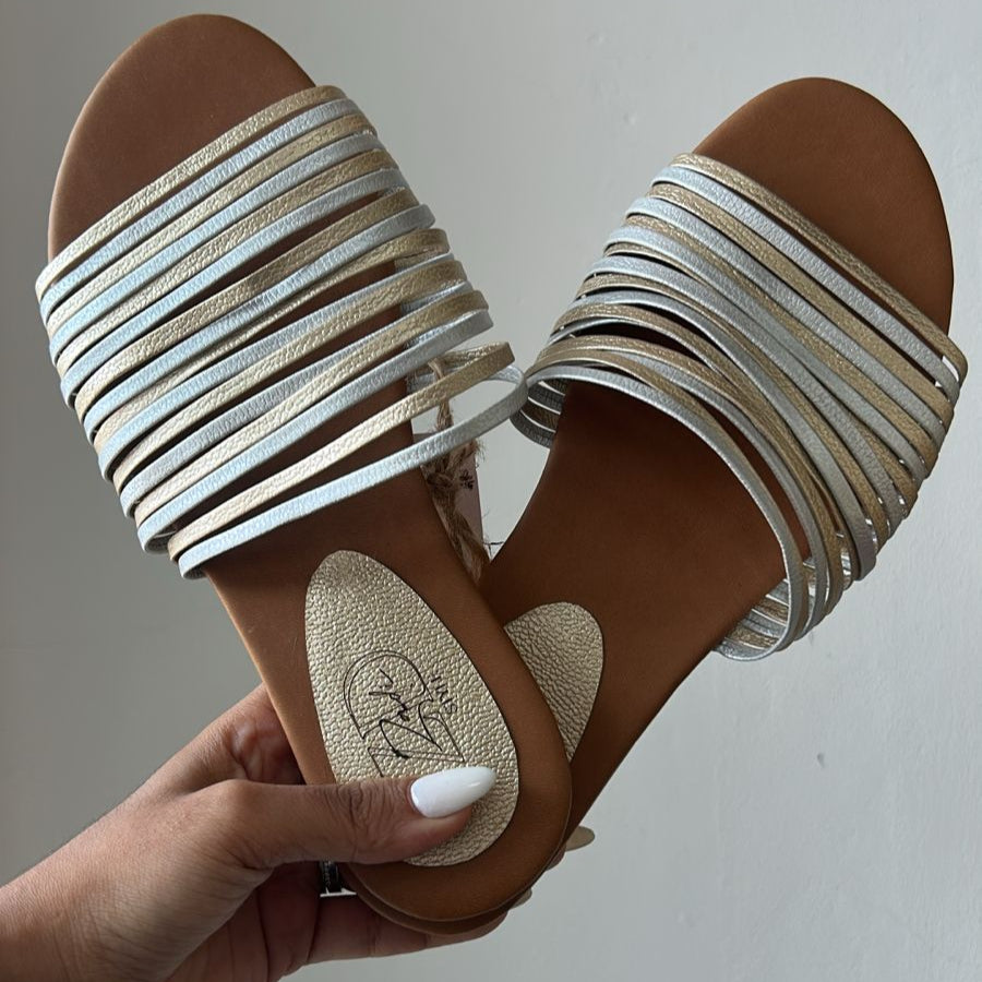 Sandalias Planas Plata con Tiras Múltiples