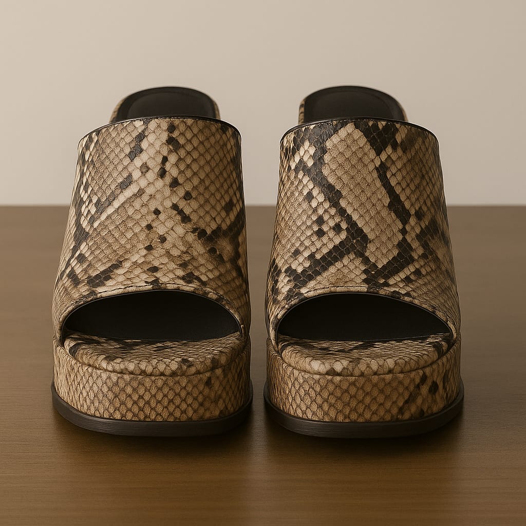 Sandalias Mule Snakeskin de Tacón Ancho