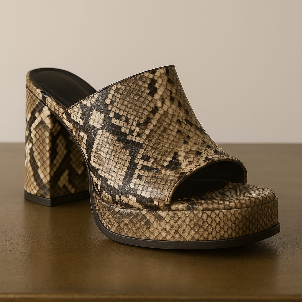 Sandalias Mule Snakeskin de Tacón Ancho