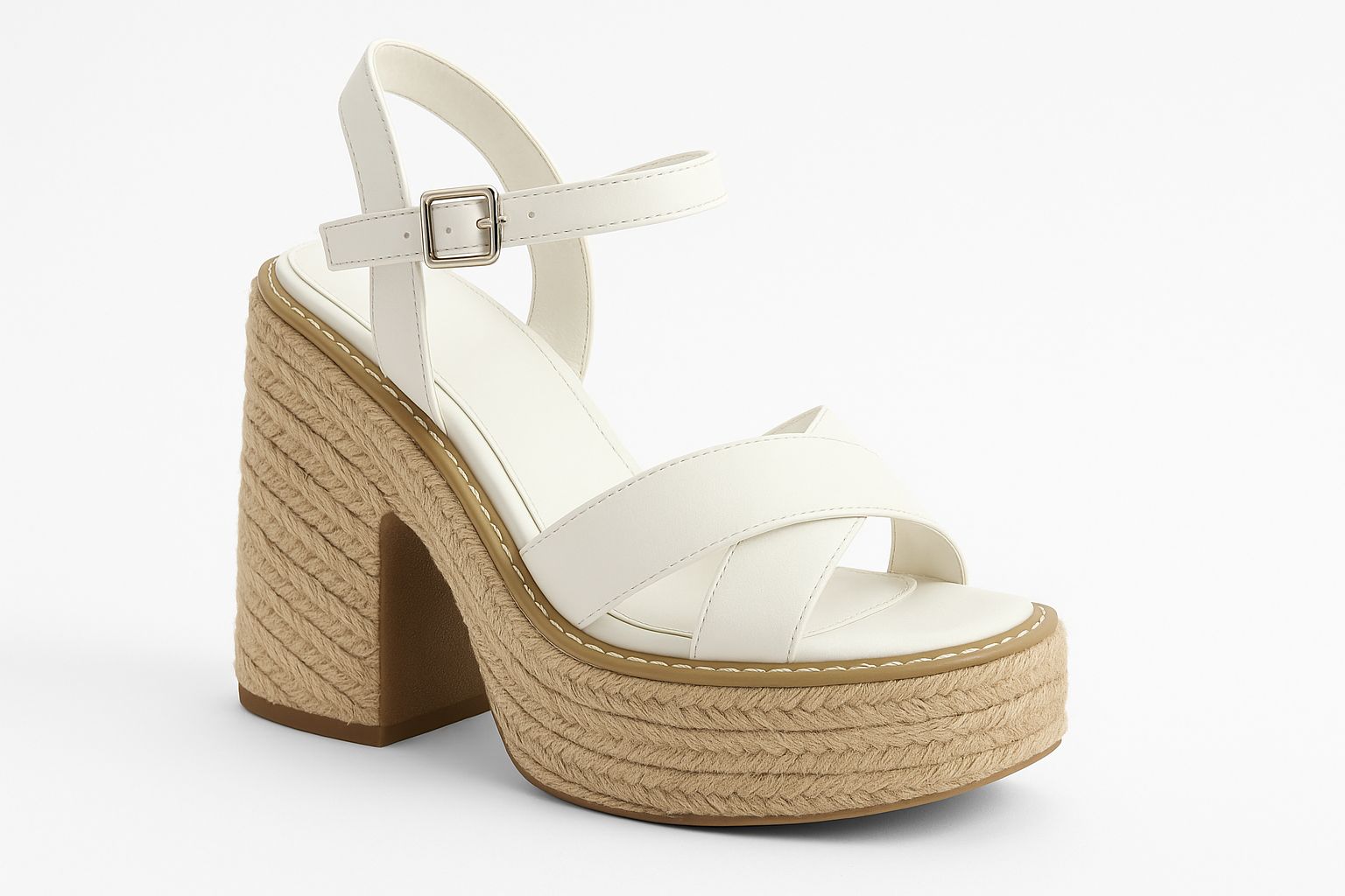 Sandalias de Plataforma Blanca con Tacón de Yute