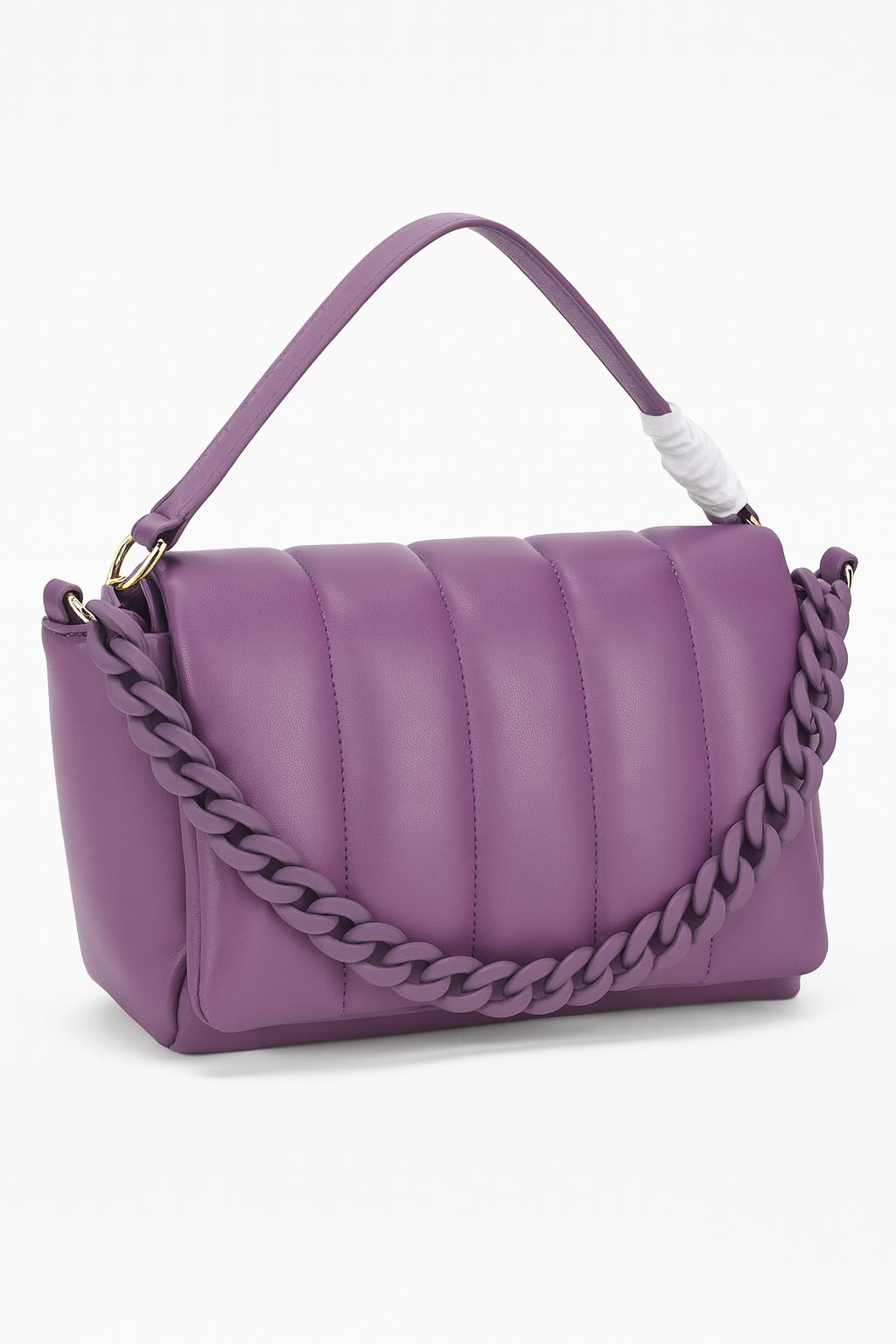 Cartera Puffy Lila con Asa de Cadena