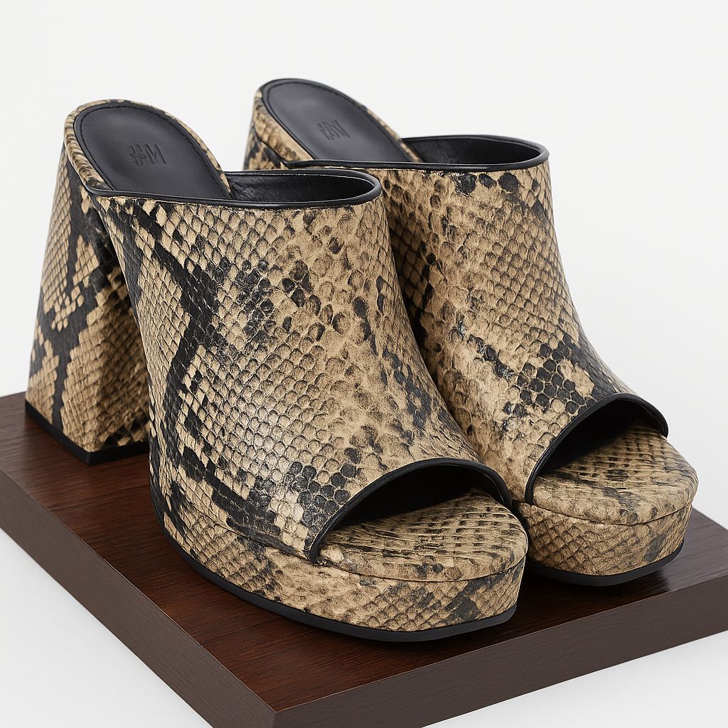 Sandalias Mule Snakeskin de Tacón Ancho